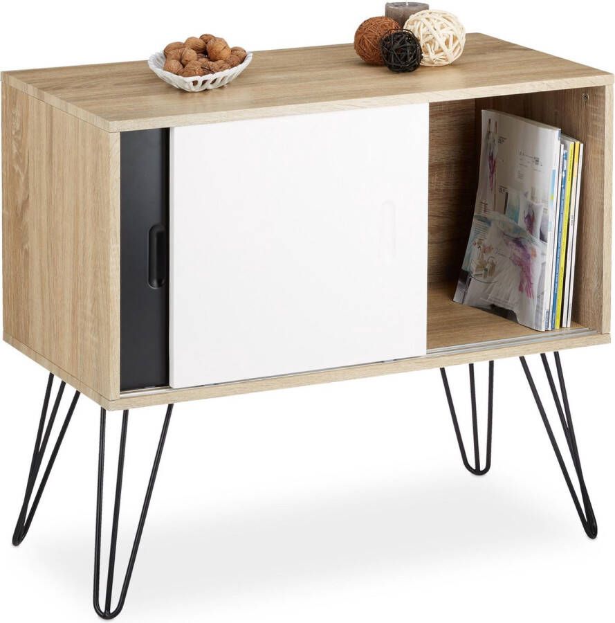 Relaxdays dressoir retro design van hout 60er commode 4 metalen poten tv meubel