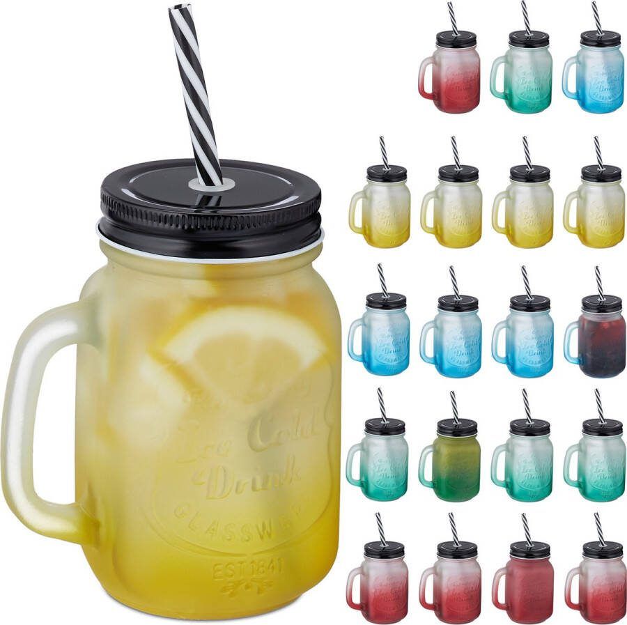 Relaxdays drinkglazen set van 20 retro glazen zomers design rietje & deksel glas