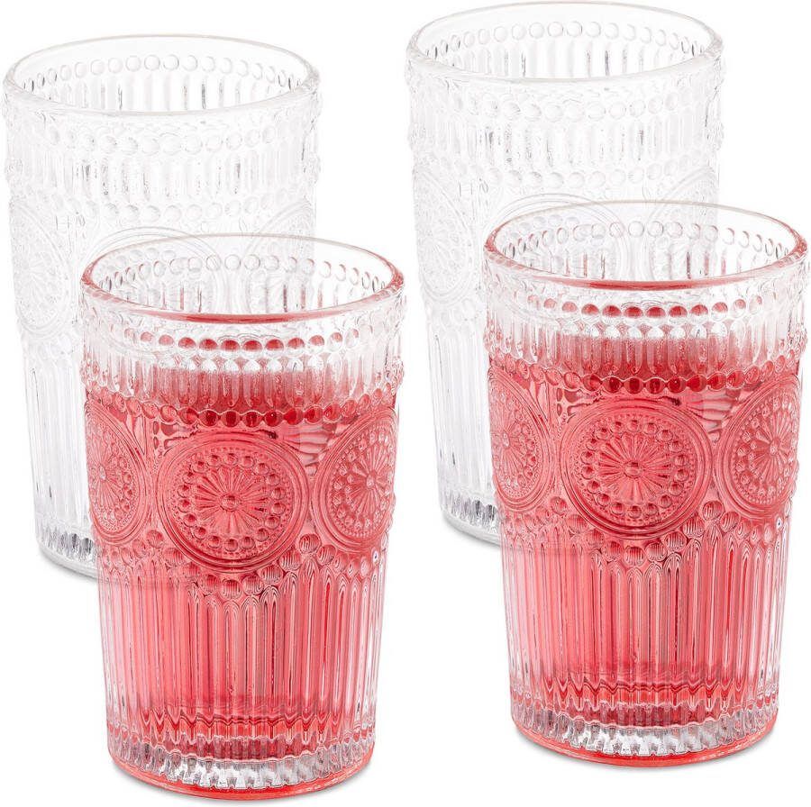 Relaxdays drinkglazen set van 4 waterglazen 400 ml sapglazen boho transparant
