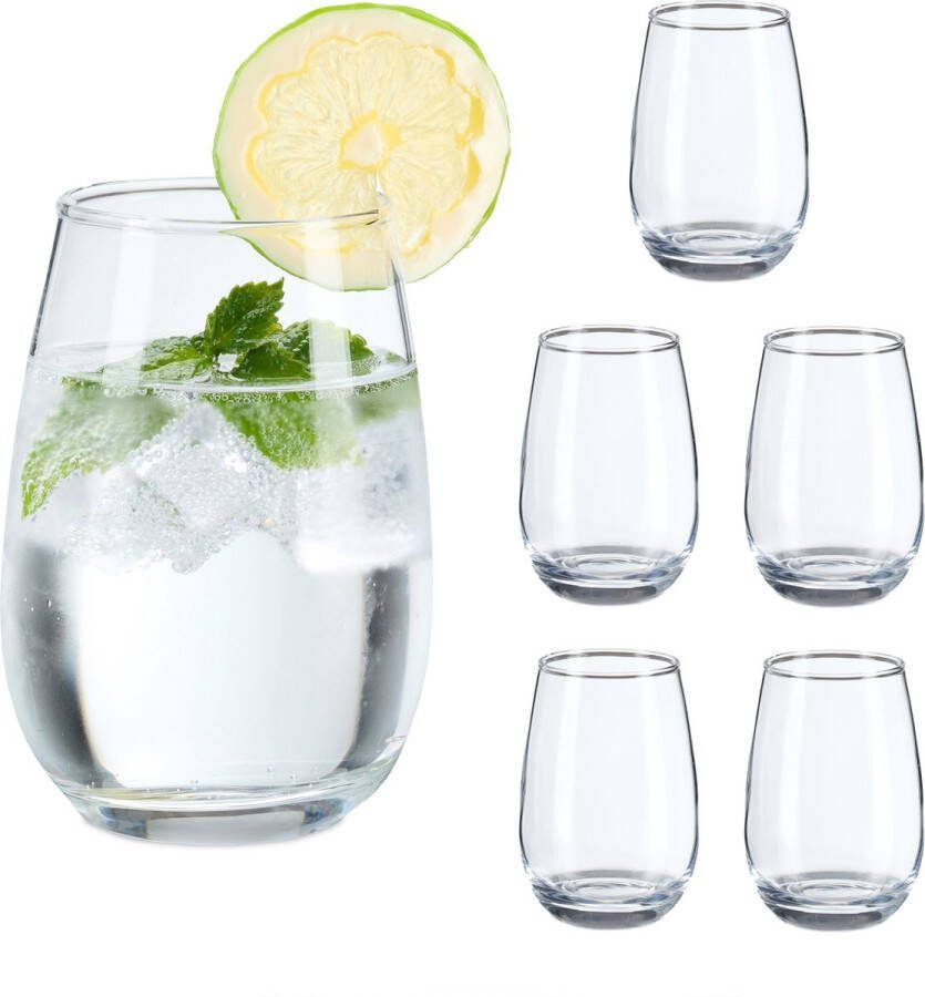 Relaxdays drinkglazen waterglazen limonadeglazen sapglazen smoothie set van 6