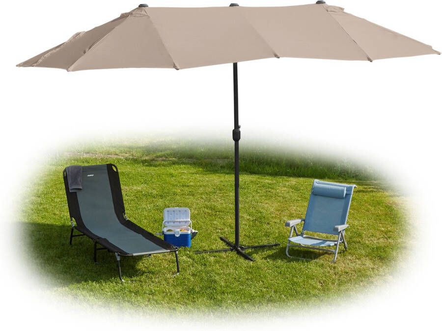 Relaxdays dubbele parasol 460 x 270 cm XXL parasol uv 30+ tuinparasol beige