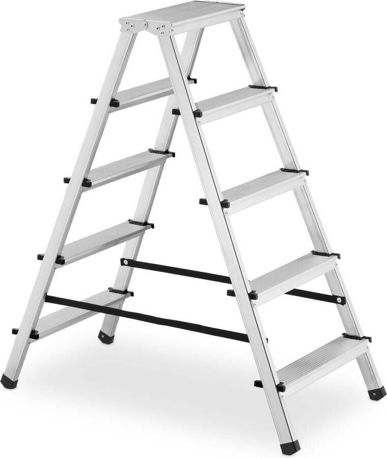Relaxdays dubbele trap 125 kg inklapbaar huishoudtrap aluminium dubbel oploopbaar 5 tredes