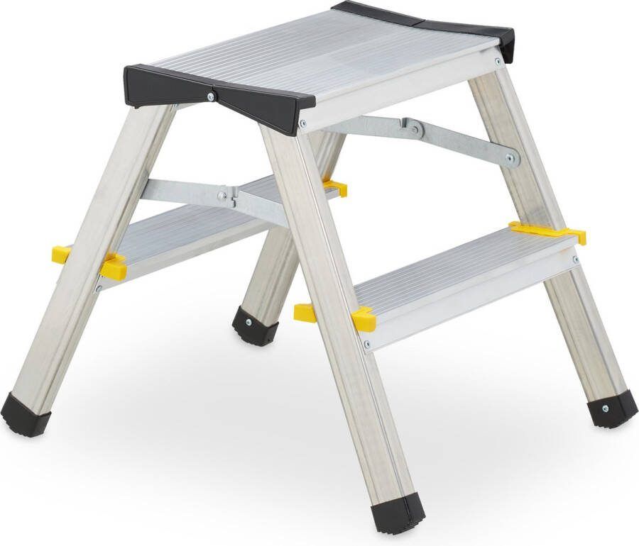 Relaxdays dubbele trap 2 treden huishoudtrap inklapbaar laag opstapje tot 150 kg