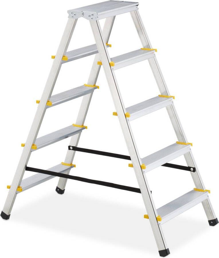 Relaxdays dubbele trap huishoudtrap aluminium dubbel oploopbaar trap tot 150 kg 5 tredes