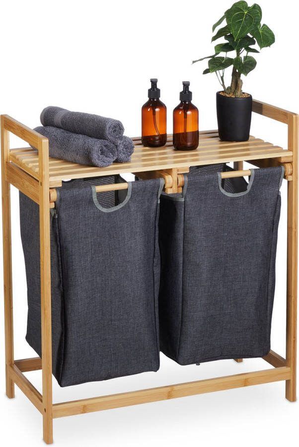 Relaxdays dubbele wasmand waszak 37 liter badkamer sorteer wasmand slaapkamer