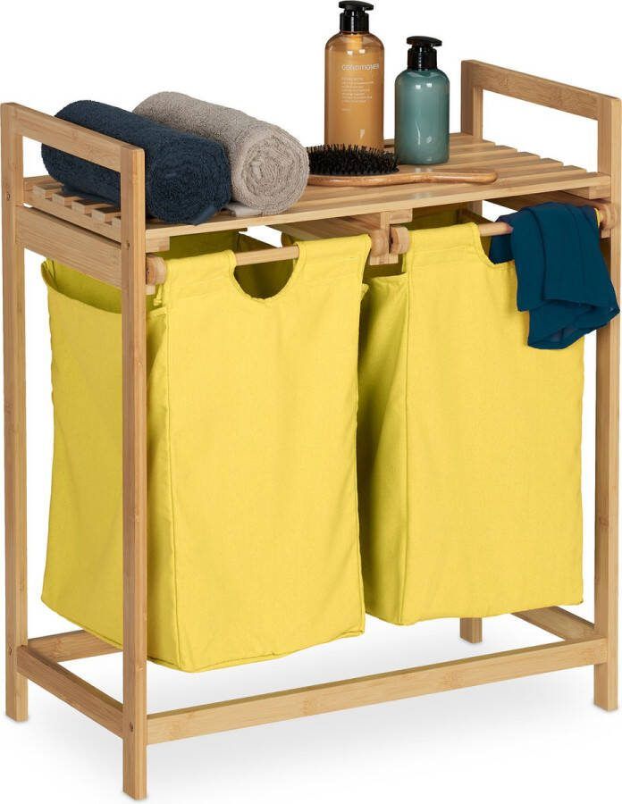 Relaxdays dubbele wasmand waszak 37 liter badkamer sorteer wasmand wassorteerder