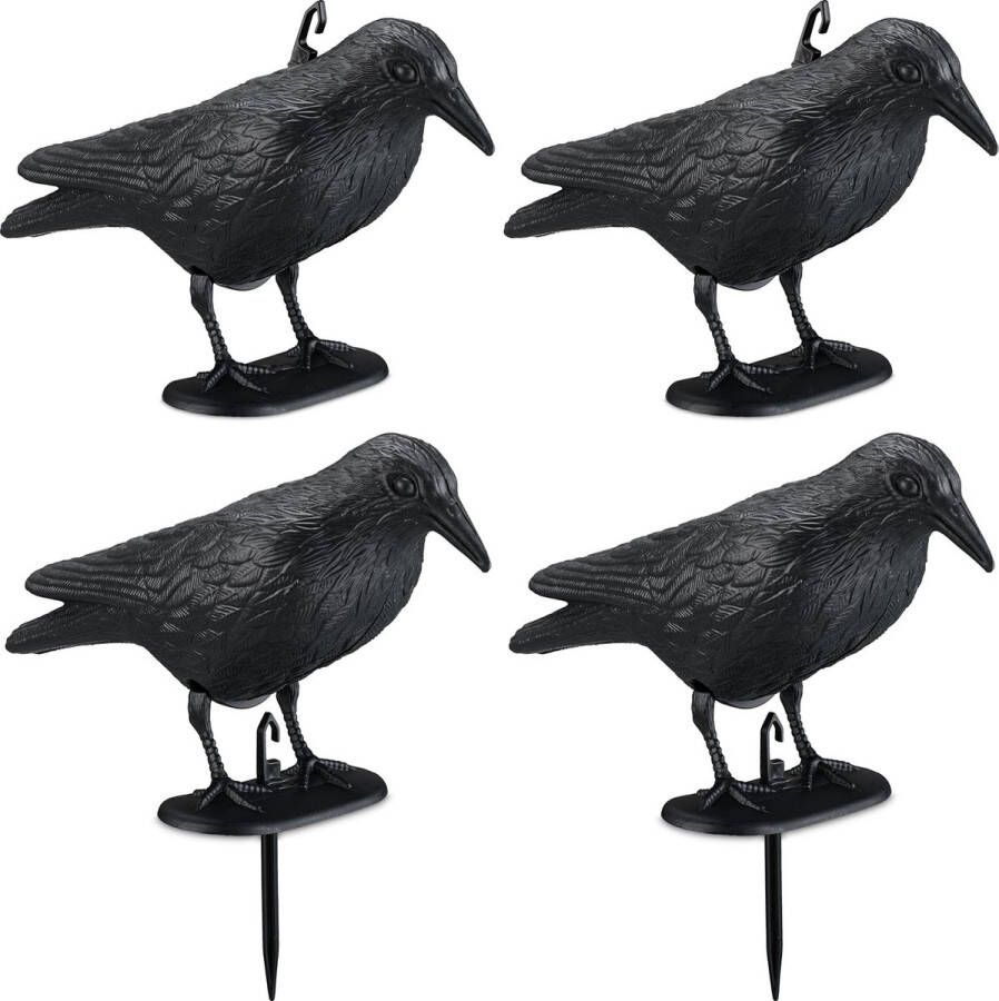 Relaxdays duivenverjager kraai set van 4 vogelverschrikker duiven tuin kunststof