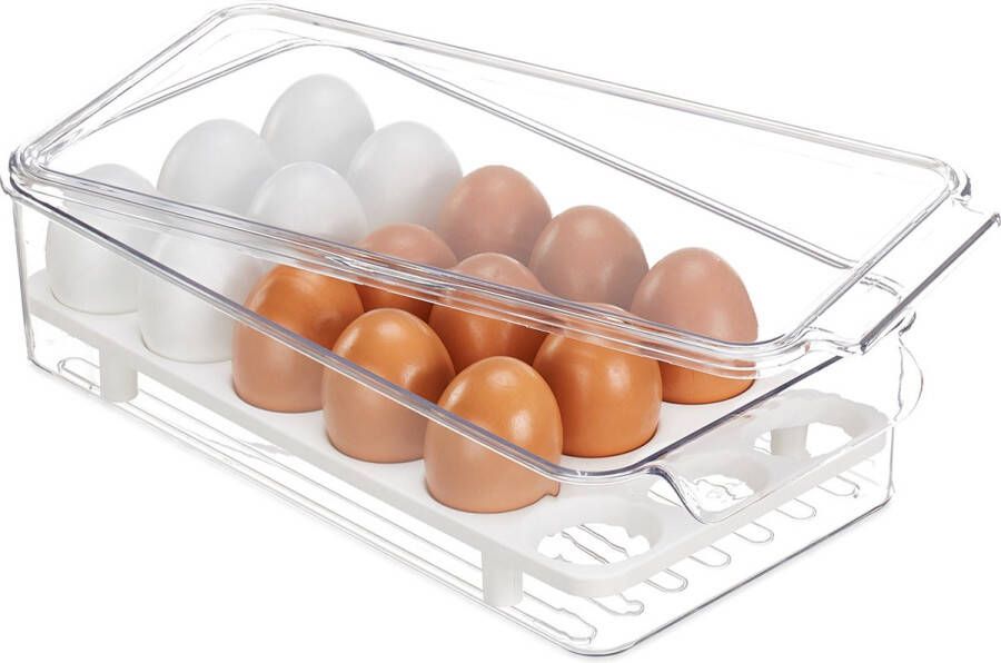 Relaxdays eierhouder koelkast voor 18 eieren herbruikbare eierdoos koelkast organizer