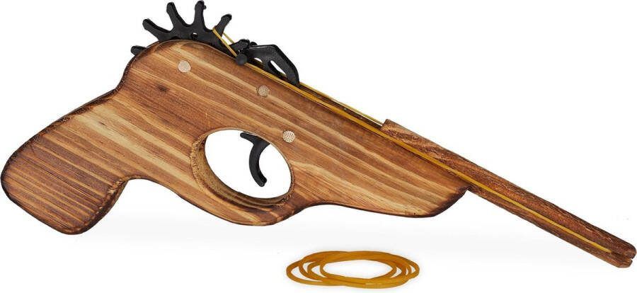 Relaxdays Elastiek pistool geweer houten pistool speelgoedpistool elastiekjes