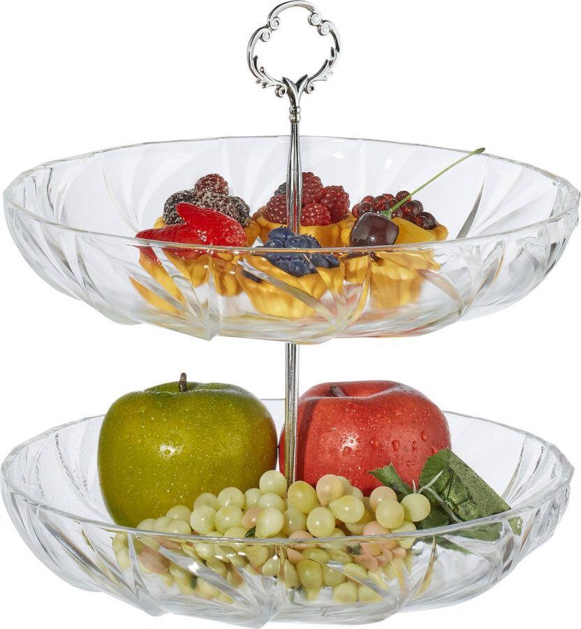 Relaxdays etagère 2 laags glas serveerschaal ronde cupcake etagere bonbonschaal