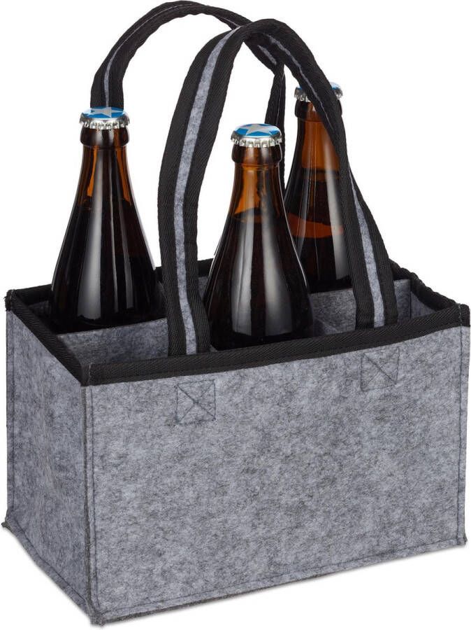 Relaxdays flessentas vilt 6 flessen flessendrager biertas handtas voor flessen antraciet