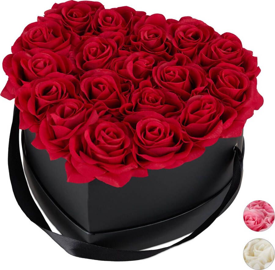 Relaxdays flowerbox rozen box zwart hart rozen in doos bloemendoos 18 rozen Paars