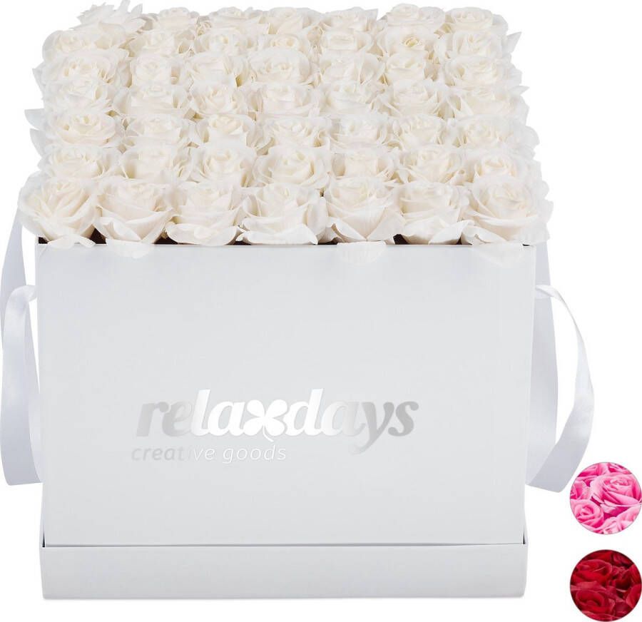 Relaxdays flowerbox rozenbox 49 kunstbloemen Valentijnsdag decoratie rozen wit