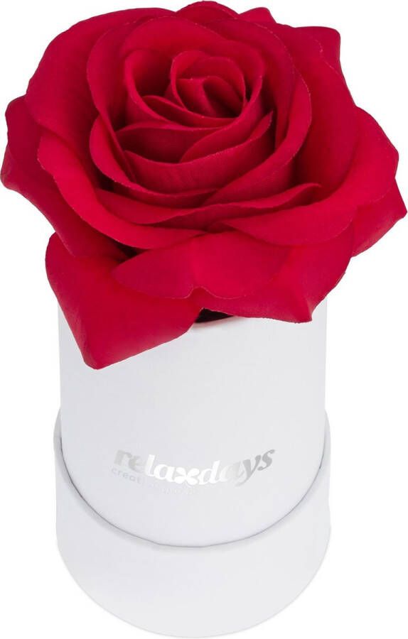 Relaxdays flowerbox rozenbox rond wit 1 roos in box kunstbloem decoratie rood