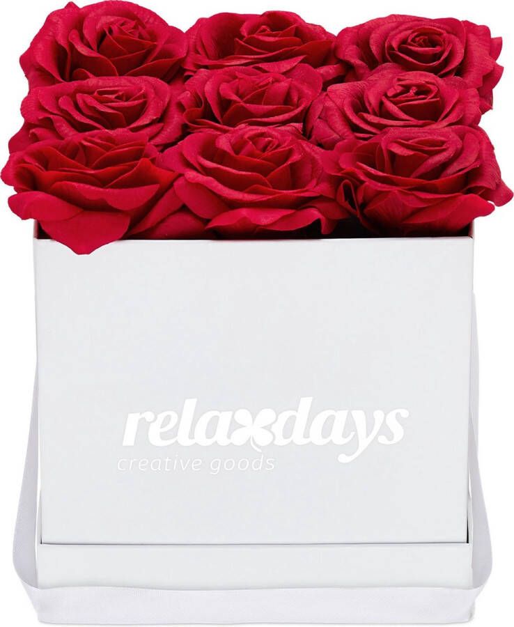 Relaxdays flowerbox wit Valentijnsdag rozenbox giftbox cadeaubox kunstbloemen rood