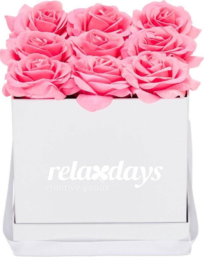 Relaxdays flowerbox wit Valentijnsdag rozenbox giftbox cadeaubox kunstbloemen roze