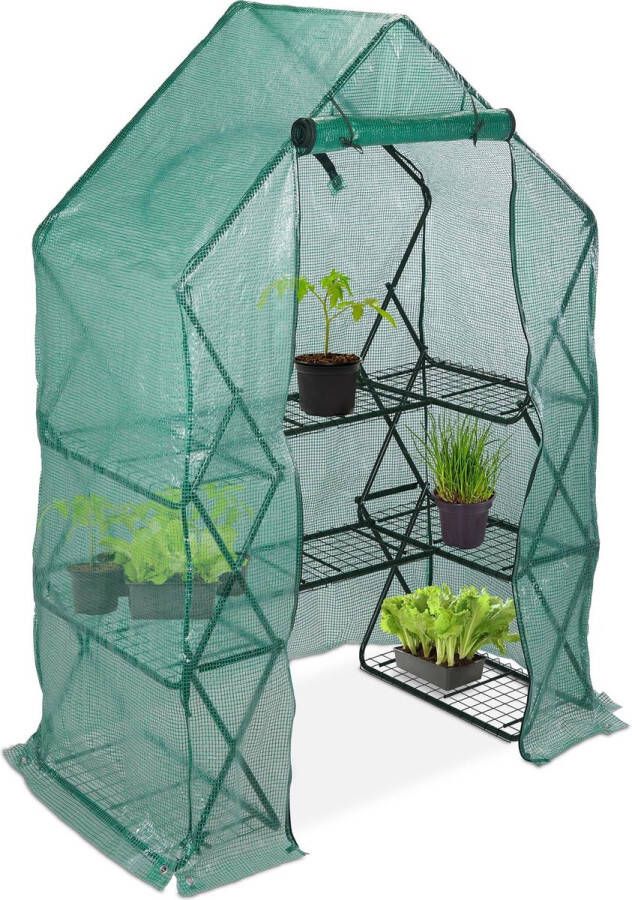 Relaxdays foliekas kweektent met rek 195 cm hoog groen balkon tuin serre