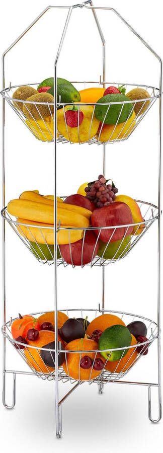 Relaxdays fruitschaal etagère 3 laags fruitmand metaal etagère voor fruit staand