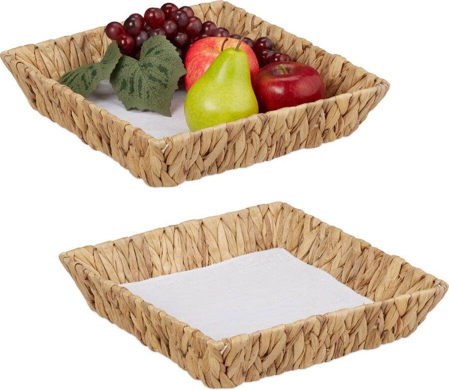 Relaxdays fruitschaal gevlochten 2x broodmand mandje waterhyacint fruitmanden boho