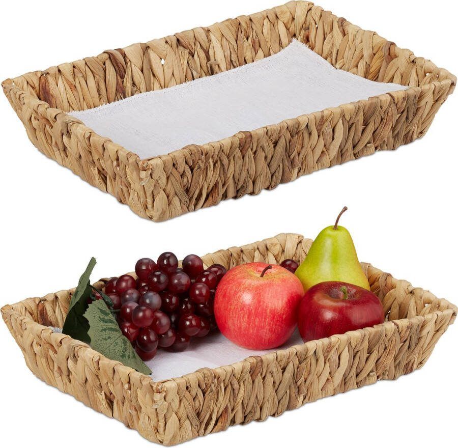 Relaxdays fruitschaal gevlochten set van 2 broodmand waterhyacint bohemian decoratie