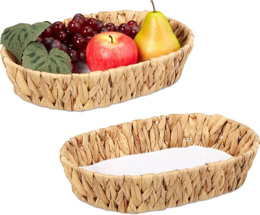 Relaxdays fruitschaal waterhyacint set van 2 broodmand fruitmand gevlochten mand