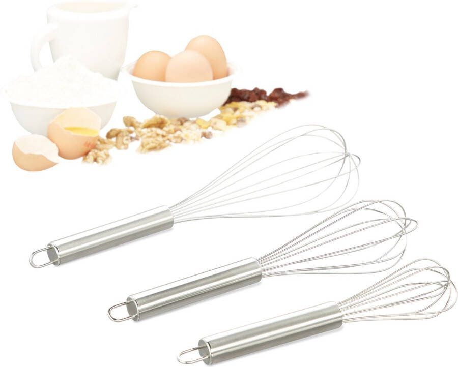 Relaxdays garde set van 3 rvs ballongarde groot + keukengarde klein opkloppen zilver