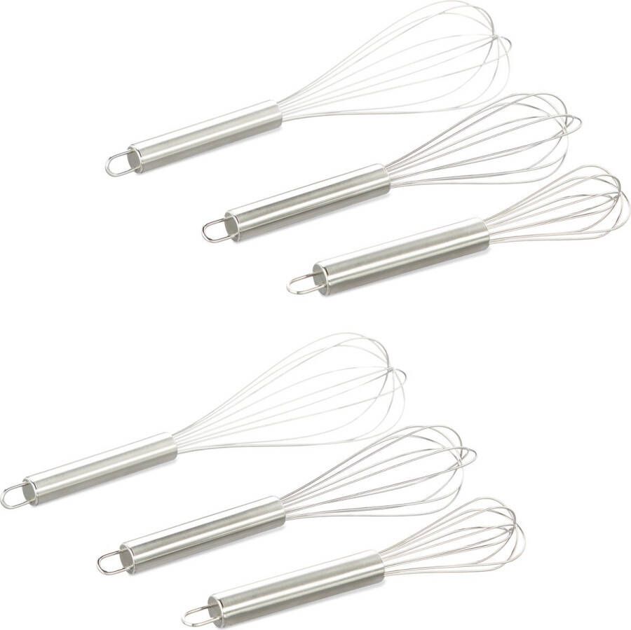 Relaxdays 6er set garde rvs ballongarde groot + keukengarde klein opkloppen – zilver