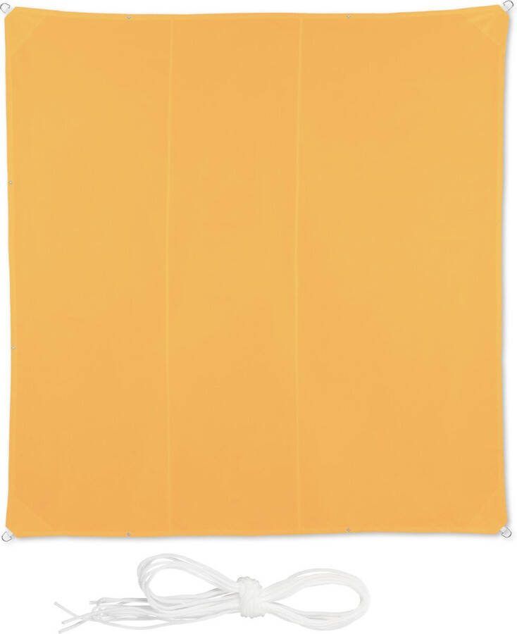Relaxdays Geel schaduwdoek vierkant zonnedoek tuin of terras met ogen privacydoek 4 x 4 m