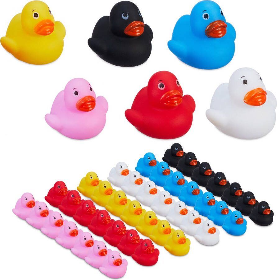 Relaxdays gekleurde badeendjes set van 48 3x4x4 cm badspeelgoed decoratie