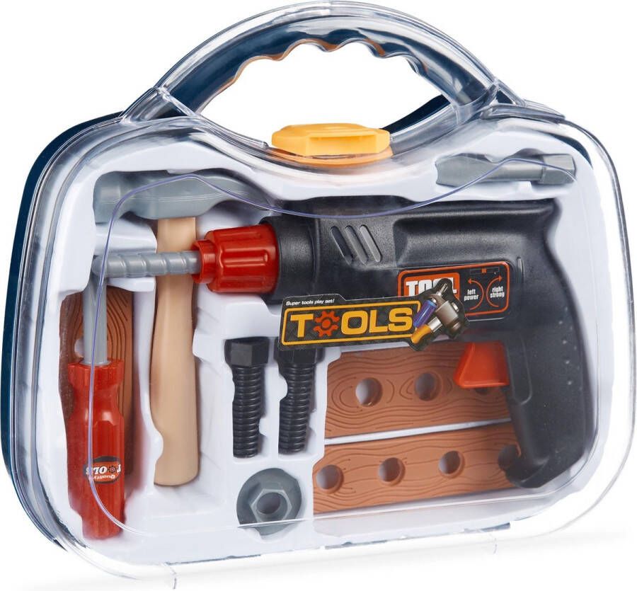 Relaxdays gereedschapskoffer kinderen speelgoed gereedschap boormachine hamer
