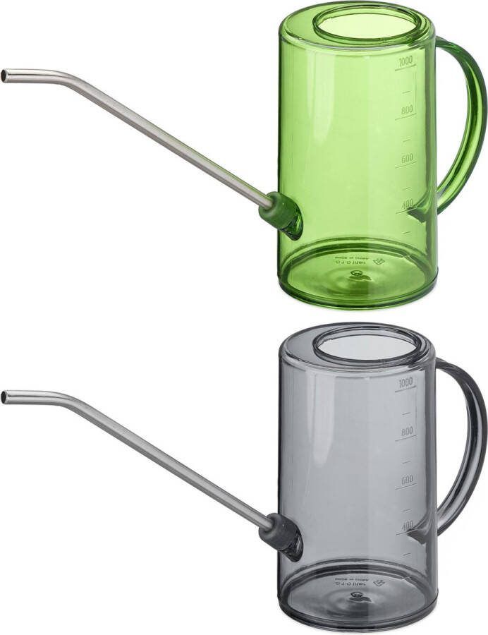 Relaxdays gieter binnen 1 liter set van 2 plantengieters met lange tuit kunststof