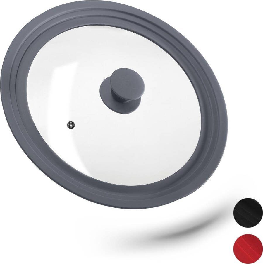 Relaxdays glazen deksel 26-30 cm voor pannen pannendeksel universeel siliconen grijs