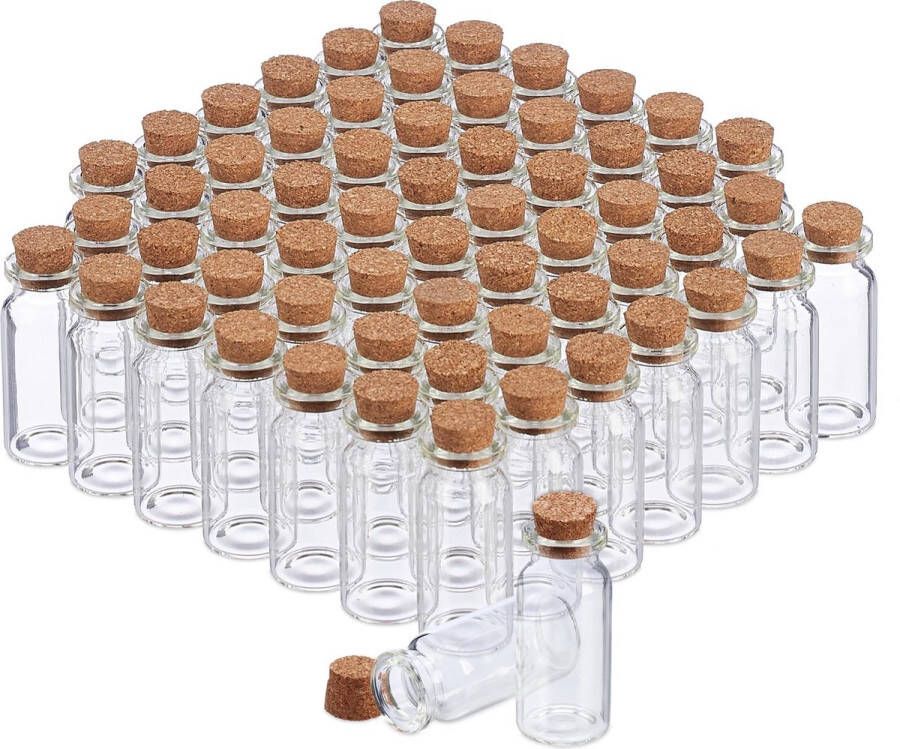 Relaxdays glazen flesjes met kurk 60 stuks mini glasflesjes kleine glaasjes