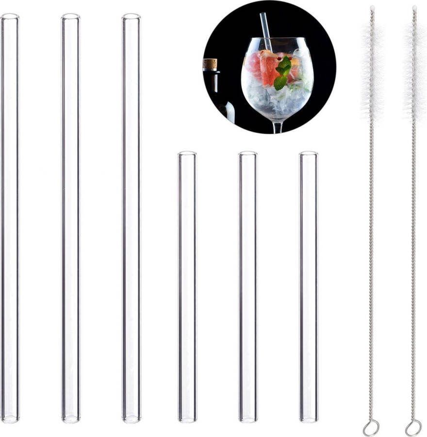 Relaxdays glazen rietjes 6 stuks met schoonmaakborstels herbruikbaar drinkrietjes gemengd