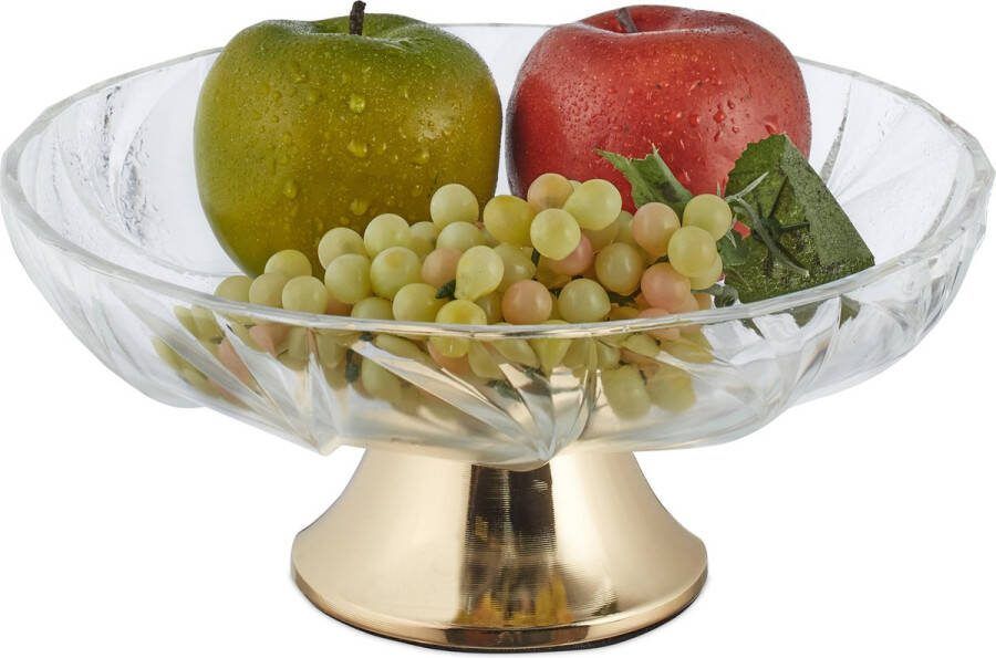 Relaxdays glazen serveerschaal op voet deco schaal gebak koekjes ronde fruitschaal