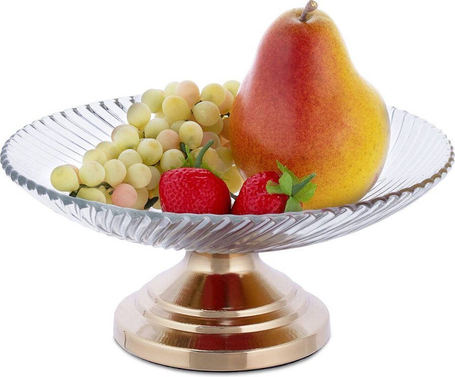Relaxdays glazen serveerschaal op voet ronde fruitschaal deco schaal koekjes gebak
