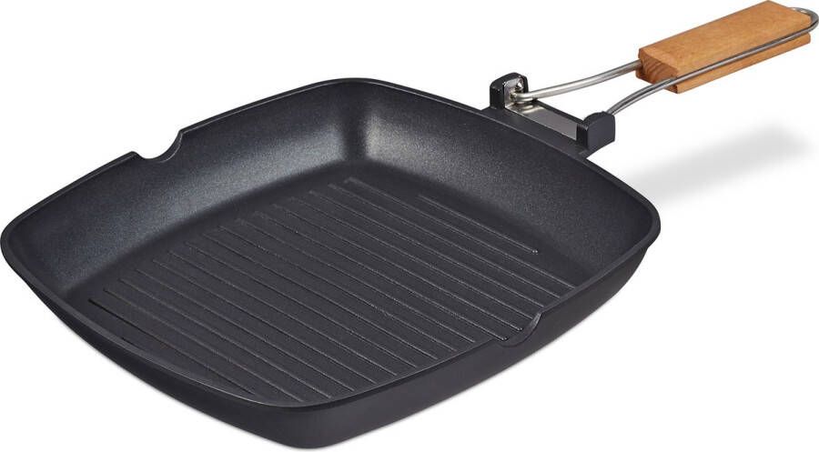 Relaxdays grillpan inductie vierkant grillplaat braadpan met steel antiaanbak pan