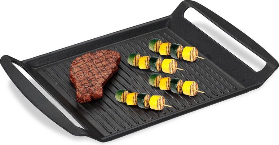 Relaxdays grillplaat fornuis grillpan Teppanyaki bakplaat anti-aanbak antraciet