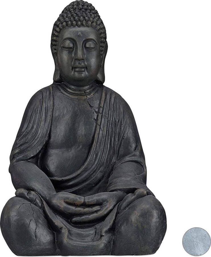 Relaxdays Groot Zen Boeddhabeeld XL Zittende Boeddha 50 cm Tuindecoratie Donkergrijs