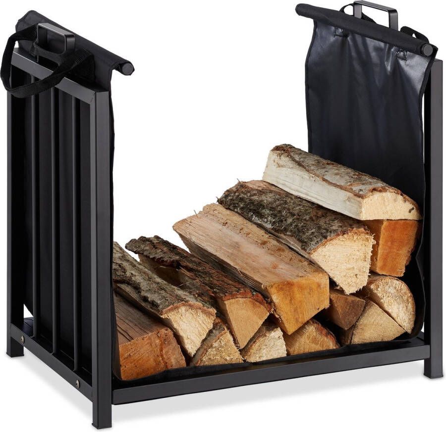 Relaxdays haardhoutbak houtopslag binnen brandhout opslag staal haardhout zwart
