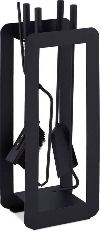 Relaxdays haardset zwart 5-delige haardaccessoires set haardstel staal
