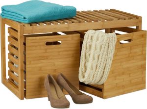 Relaxdays halbankje met opslagruimte houten bankje zitbank met kisten bamboe hout