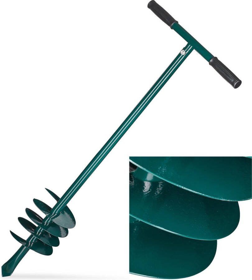 Relaxdays Handmatige grondboor palenboor handboor ijzer groen 140 mm