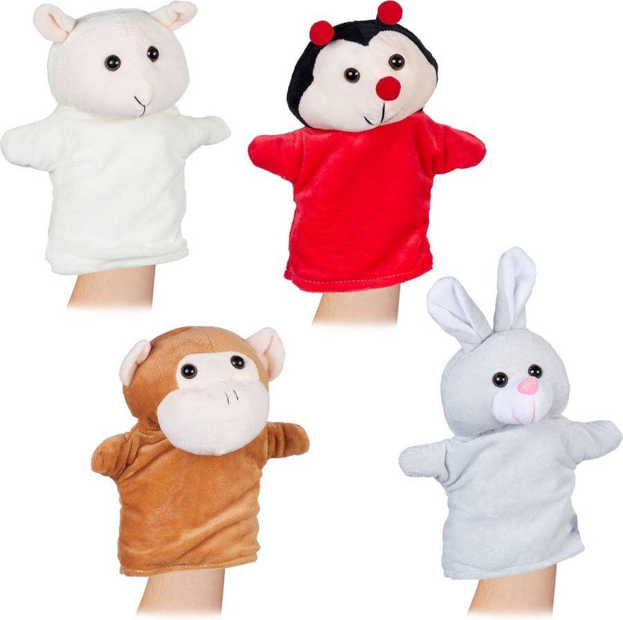 Relaxdays handpoppen set van 4 poppenkast poppen dieren poppen voor kinderen