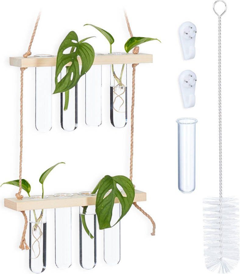 Relaxdays hangend stekstation stek vaasjes hangende vaasjes houten stekjes rek 2