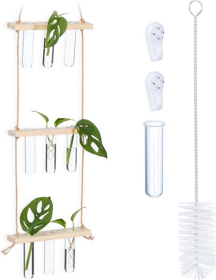 Relaxdays hangend stekstation stek vaasjes hangende vaasjes houten stekjes rek 3