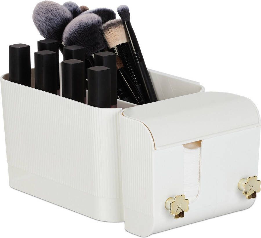 Relaxdays hangende make-up organizer wattenstaafjeshouder witte cosmetica organizer