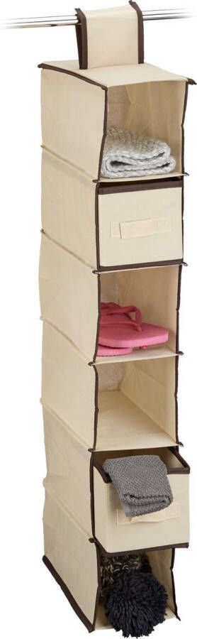 Relaxdays hangende organizer stof hangende opberger 6 vakken schoenenopberger beige