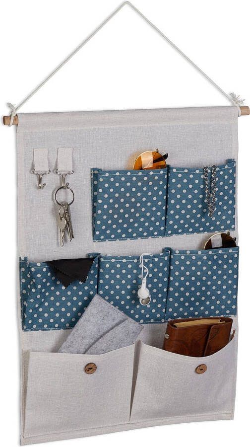 Relaxdays hangende organizer stof wandorganizer met vakjes hangende opberger kantoor blauw