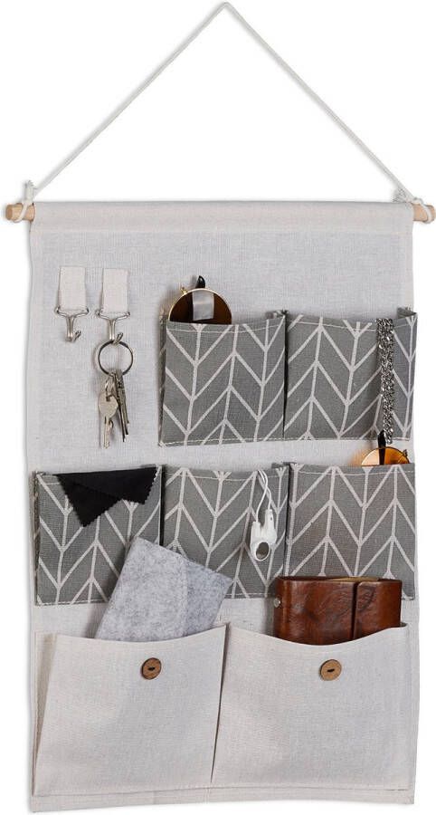 Relaxdays hangende organizer stof wandorganizer met vakjes hangende opberger kantoor grijs